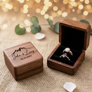 Caja de madera grabada para anillos, caja para anillos de boda, caja para anillos de 2 ranuras, caja para anillos de compromiso, caja para anillos de propuesta, regalo de aniversario