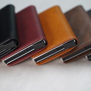 Leren pop-upportemonnee, mechanische RFID-kaarthouder, herenportemonnee, cadeaus voor hem, pop-upportemonnee, aangepaste leren portemonnee, Vaderdagcadeau