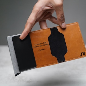 Portefeuille pop-up en cuir personnalisé, Porte-cartes mécanique RFID, Portefeuille pour homme, Portefeuille pop-up, Portefeuille en cuir, Cadeau pour la fête des pères