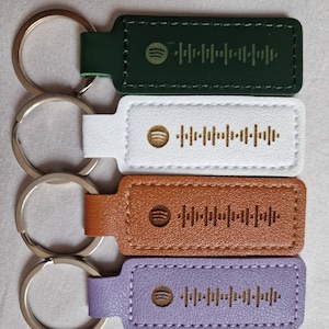 Porte-clés en cuir Spotify, porte-clés en cuir personnalisé, porte-clés, cadeau pour lui, gravé au laser, porte-clés musique, cadeau d'anniversaire