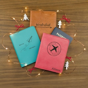 Funda de cuero para pasaporte, personalizada para hombre y mujer, ideal para verano, aniversarios, etc.