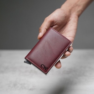 Portefeuille pop-up en cuir personnalisé, Porte-cartes mécanique RFID, Portefeuille pour homme, Portefeuille pop-up, Portefeuille en cuir, Cadeau pour la fête des pères