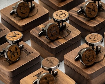 Personalised Wooden Cufflinks & Engraved Box Set, Groomsmen Proposal Gift, Wedding Day Best Man Gift, Groom Initial Monogram,5th Anniversary