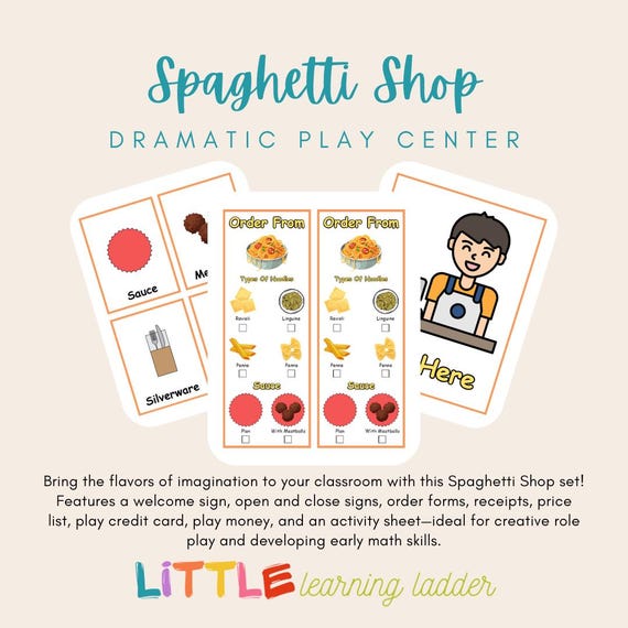Spaghetti Shop Dramatic Play Printable Pretend Play Pasta