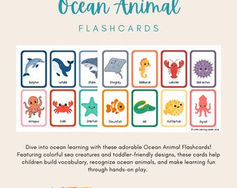 Ocean Animal Flashcards | Toddler Printable Learning Cards | Preschool Ocean Theme Activity | Sea Animal Montessori Cards