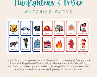 Firefighter & Police Matching Cards Printable | Community Helpers Memory Game | Preschool Toddler Matching Activity | Dramatic Play Centers
