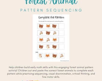 Forest Animal Pattern Activity | Woodland Theme Patterning Printable | Preschool Math Center | Pre-K Sequencing Activity