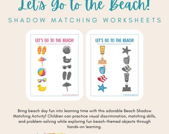 Beach Shadow Matching Printable | Preschool Beach Activity | Toddler Summer Learning Worksheet | Ocean Theme Printable