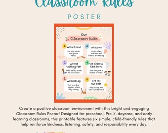Poster mit Klassenregeln | Dekoration für den Kindergarten | Druckbare Klassenregeln | Poster zum Schulanfang