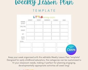Editable Weekly Lesson Plan Template | Preschool & Teacher Planner | Printable Schedule | Early Childhood Curriculum Organizer