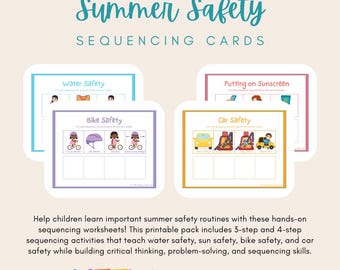 Summer Safety Sequencing Cards | Preschool Safety Activities | Pre K Sequencing Worksheets | Summer Theme Printable