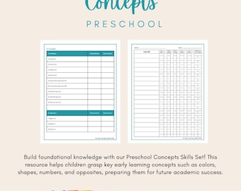 Conceptos de preescolar imprimibles / Conceptos de aprendizaje temprano para niños en edad preescolar / Descarga instantánea / Actividad educativa