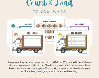 Delivery Workers Count & Load Mats | Preschool Math Center 1-10 | Community Helpers Activity | PreK Counting Printable