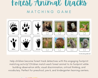 Forest Animal Tracks Matching Game | Woodland Animal Printable | Preschool Science Activity | Nature Learning Center | Pre-K Animal Tracks
