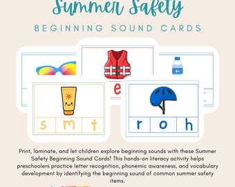 Summer Safety Beginning Sound Cards | Preschool Alphabet Activity | Printable Letter Recognition Game | Summer Literacy Center