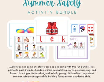Summer Safety Bundle | Preschool Summer Safety Activities | Printable Matching Sorting Sequencing Cards | Lesson Plans | Pre-K Summer Theme