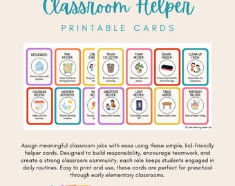 Classroom Helper Cards Printable | Preschool Job Chart | Classroom Jobs | Teacher Resource | Pre-K Helper Cards | Classroom Management