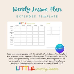 Extended Version | Editable Weekly Lesson Plan Template | Preschool & Teacher Planner | Printable Schedule | Early Childhood