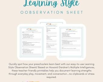 Learning Style Observation Sheets Printable | Multiple Intelligences Assessment for Preschool Teachers | Early Education Tool