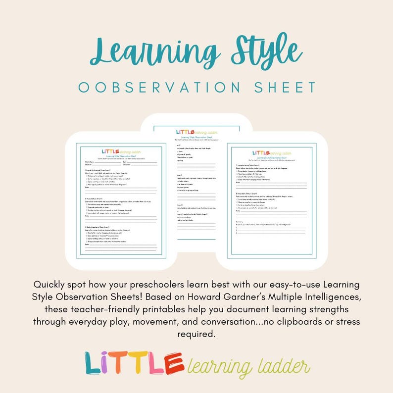 Observation Learning Style Learning Style Observation Sheets Printable | Multiple Intelligences ...