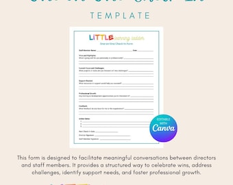 Staff Check-In Template for Early Learning Leaders | Editable in Canva | One-on-One Meeting Form