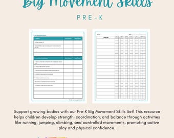 Pre-K Big Movement Skills Printable | Gross Motor Activities for Pre-K | Instant Download | Early Learning Physical Development