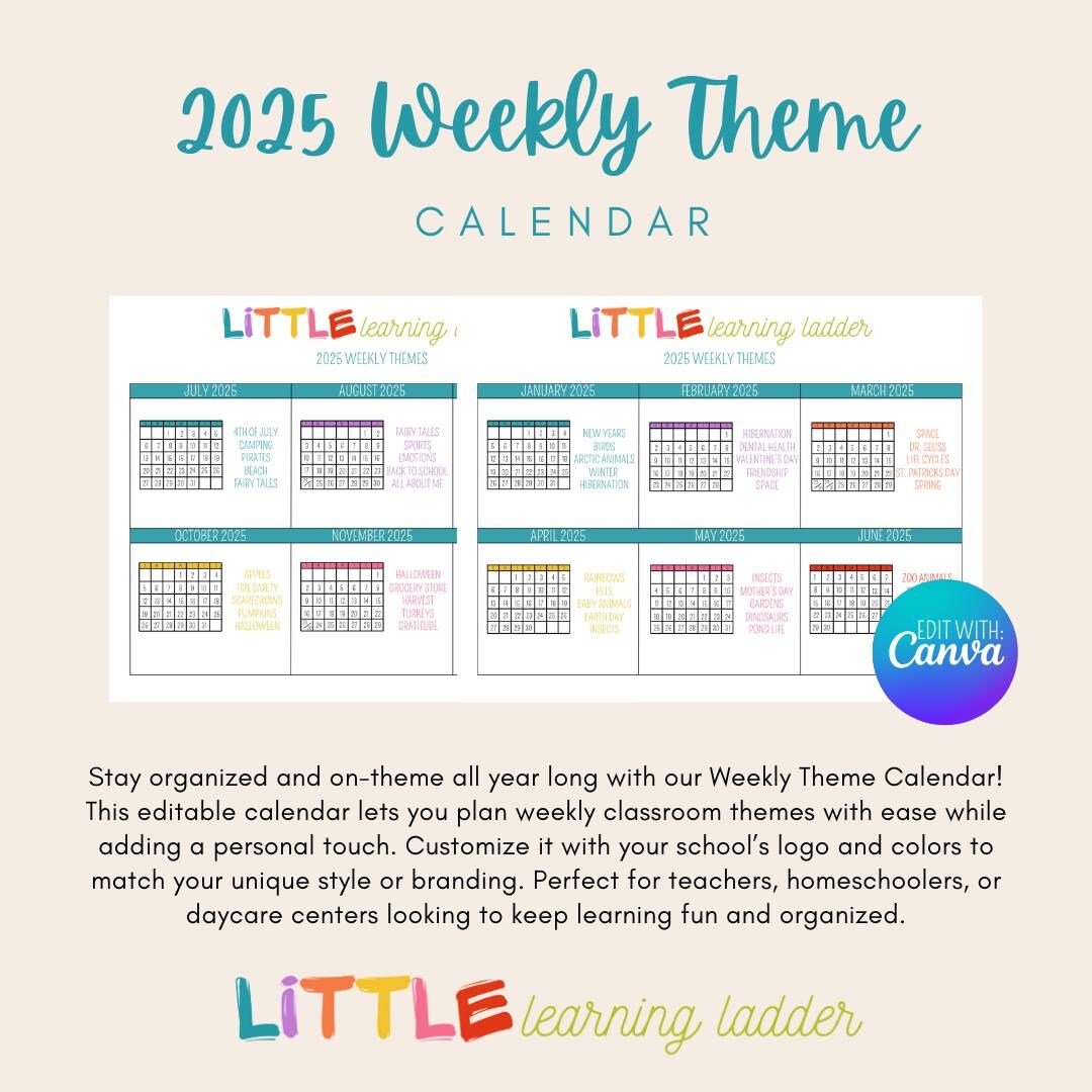 2025 Weekly Theme Calendar Printable | Editable Canva Template for ...