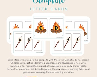 Camping Letter Cards | Campfire Alphabet Cards | Uppercase and Lowercase Letter Match | Preschool Literacy Center | Camping Theme Activity