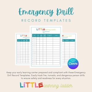 Emergency Drill Record Templates | Editable in Canva | Fire, Tornado & Safety Drill Logs for Early Learning Centers
