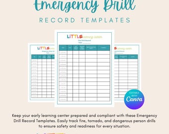 Emergency Drill Record Templates | Editable in Canva | Fire, Tornado & Safety Drill Logs for Early Learning Centers