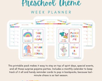 Preschool Theme Week Planner Printable | Calendar & Reminder Cards | Instant Download | Teacher Organizer