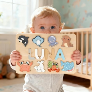 Personalized Name Puzzle Baby,Handmade Wood Name Sign,Montessori Busy Board