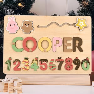 Rompecabezas de madera con nombre, rompecabezas personalizado Montessori, juguete para niños pequeños, regalo de Navidad, primer cumpleaños y baby shower.