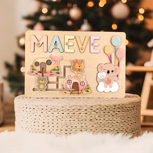 Personalized Name Puzzle Wooden Busy Board - Montessori Toy for Toddlers - Baby Boy Gift, Nursery Decor - New Baby & Christmas Gift