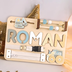 Wooden Name Puzzle Montessori Busy Board, Personalized Baby Gift for Toddler, Puzzle for New Baby, First Birthday or Christmas Gift
