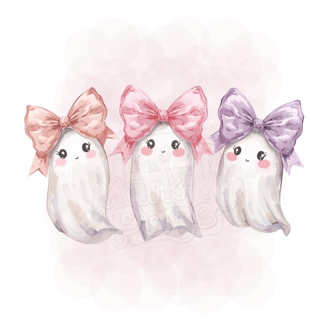 Pastel Ghosts With Bows PNG | Cute Halloween Clipart | Girly Ghost ...