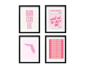 Art mural de l'Université de Floride | Imprimés chics et esthétiques | Posters mignons de dortoir d'université | Lot de 4 | Gators UF