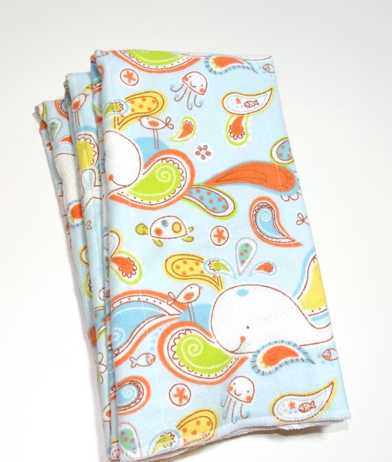 Paisley whales unisex soft burp cloths set of 3 flannel and Etsy