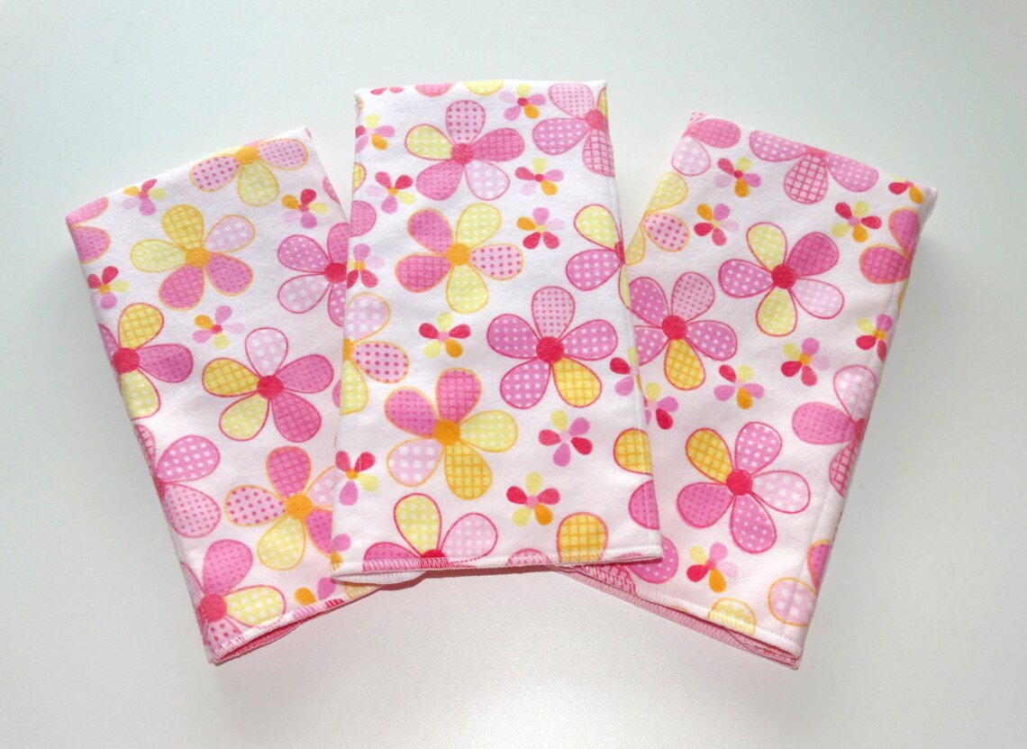 Set of 3 baby girl soft burp cloths flannel and minky dots Etsy