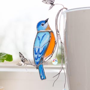 Atrapasueños de vidrieras con forma de pájaro azul – Adornos de jardín de cristal para nuevos hogares