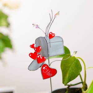 Mail box stained glass suncatcher - Anniversary gift for wife - Crystal sun catcher stained glass plant stake - Plant accessories