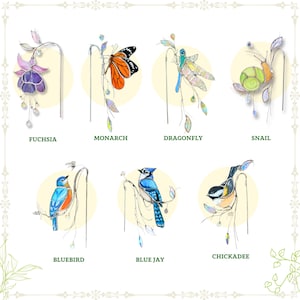 Variation of stained glass birds and insects suncatchers