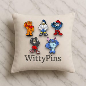 Juego de 5 pines esmaltados de dibujos animados de músculos: Mickey Mouse, Stitch, Pitufo, Pooh, Donald, divertidos pines de solapa inspirados en Disney para chaquetas, bolsos y regalos.