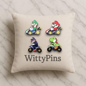 Mario Kart Emaille Pin Set – Sammler Pins – Mario, Luigi, Yoshi, Waluigi – Retro Gaming – Anstecknadel – Geschenk für Gamer – Arcade Racing