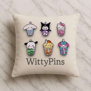 Set de pines esmaltados de té Boba Kawaii: adorables pines inspirados en Sanrio para chaquetas, mochilas, regalos o coleccionistas.