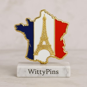 Pin de esmalte con el mapa de Francia, diseño de la Torre Eiffel y los colores de la bandera francesa: un regalo patriótico o un recuerdo para los amantes de Francia.