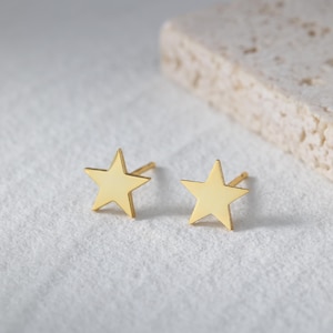 Star Stud Earrings in Sterling Silver, Minimalist Gold Star Earrings for Women, Dainty Celestial Jewelry Gift, Everyday Tiny Earring for Her