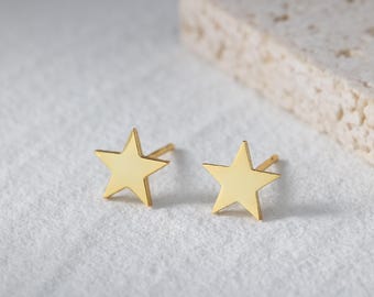 Star Stud Earrings in Sterling Silver, Minimalist Gold Star Earrings for Women, Dainty Celestial Jewelry Gift, Everyday Tiny Earring for Her
