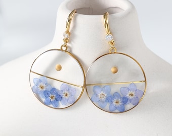 Mustard Seed & Forget Me Not Earrings, Matthew 17:20 Faith Jewelry, Real Flower Resin Earrings, Bible Verse Jewelry, Christian Gift for Her