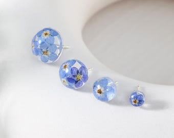 Echte Vergissmeinnicht Ohrstecker, 4 Größen erhältlich Blumenschmuck, Erinnerungs-Fehlgeburtsgeschenk, trauernde Muttergeschenk, Baby-Verlustgeschenk für sie